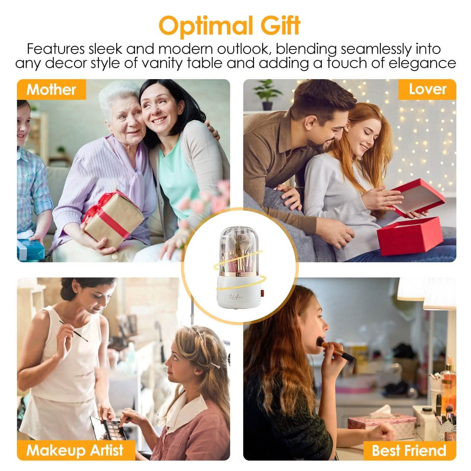 360¬∞ Rotating Makeup Brush Holder with Lid Makeup Organizer